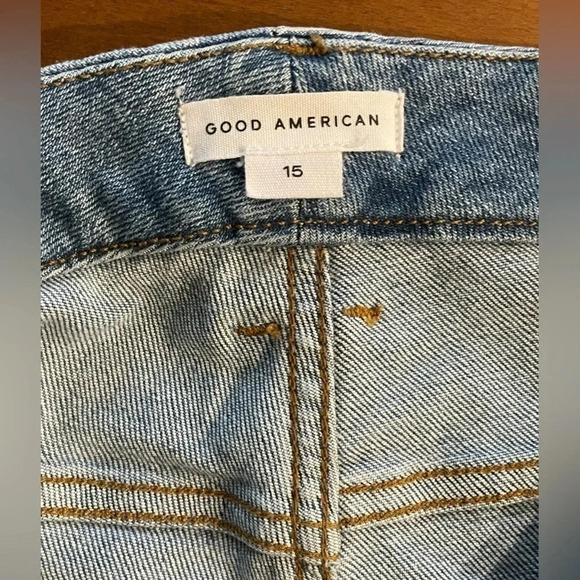 Good American Good Skate Wide Leg Jean Size 15 medium wash light distressing - Picture 6 of 10